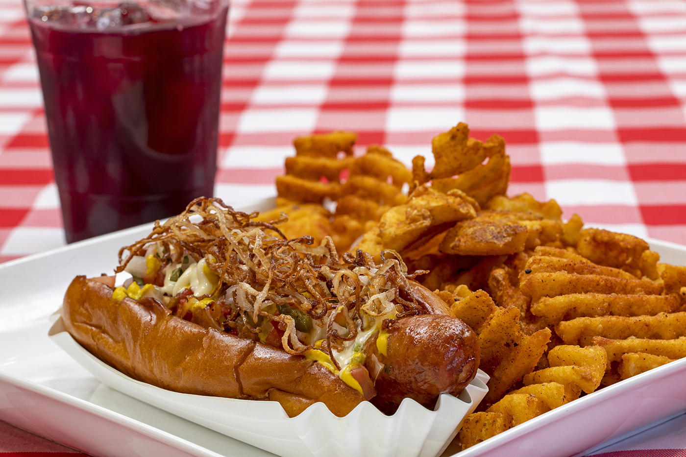 bacon cheddar jalapeno street dog combo at burt's burgers in huntington beach